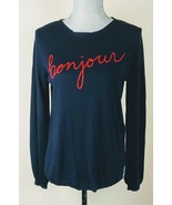Joie Jenris Womens Navy Blue Bonjour Au Revoir Embroidered Sweater Size ... - $54.44