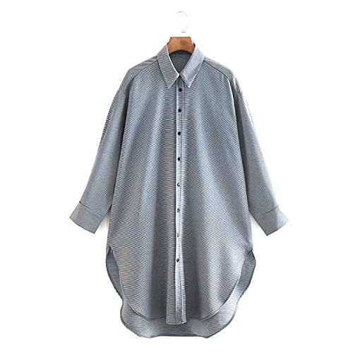 Single Buttons Houndstooth Casual Loose Long Blouse Office Lady Business Shirts