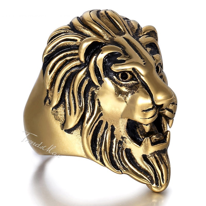 Roaring Lion King Mens Ring Black Gold Color 316L Stainless Steel Ring ...