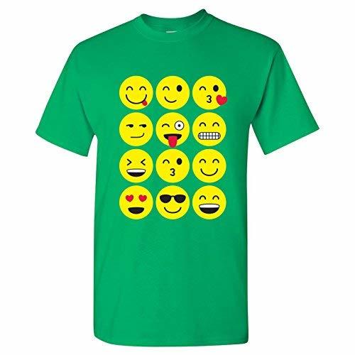 Emoji Faces Basic Cotton T-Shirt - Large - Green - Fashion