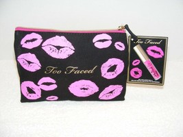 NWT TOO FACED &quot;TOO FACED MADE ME DO IT&quot; BLACK &amp; PINK LIPS TRAVEL MAKE-UP... - $29.99