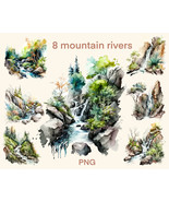Mountain rivers clipart Watercolor png, river digital print, illustratio... - $3.12