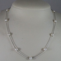 SOLID 18K WHITE GOLD NECKLACE WITH FRESHWATER WHITE PEARL MADE IN ITALY 17,91 IN image 1