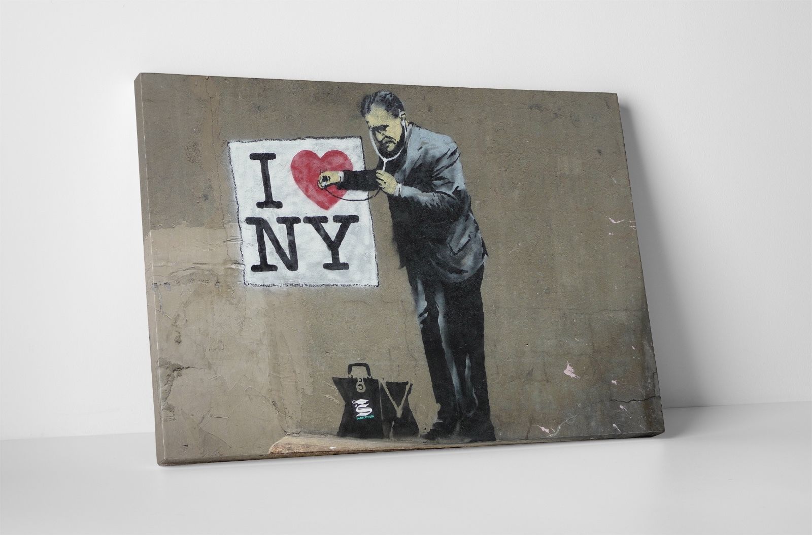 BONUS WALL DECAL! Banksy Pissing Dog Stretched Canvas Triptych Print 48/"x30/"