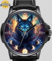 Gothic Blue Wolf Moon Phases Unique Wrist Watch FAST UK - $54.99