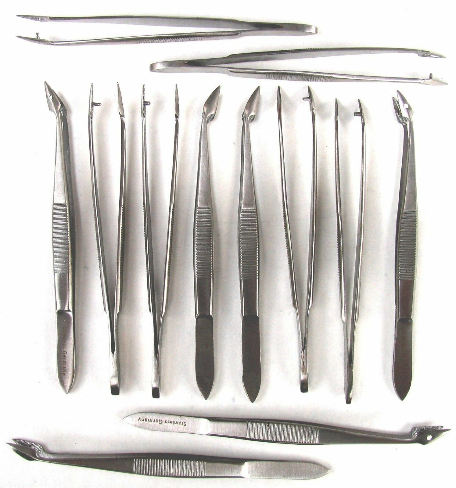 12 PIECES STAINLESS STEEL SURGICAL Tweezers 4 1/4 POINTED TIP LOCKING