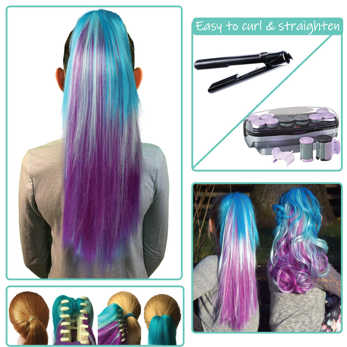 Mermaid Color Hair Extensions for Kids Temporary & Not Messy like