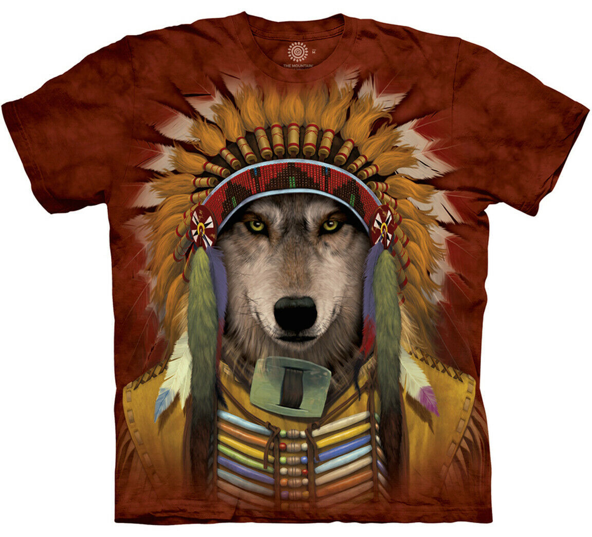 Wolf Spirit Chief Native American Indian Animal The Mountain Red Shirt M-L