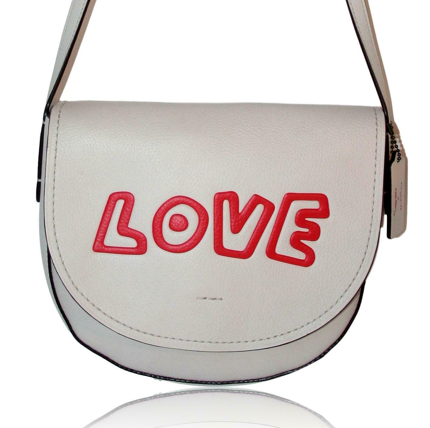COACH x Keith Haring Leather Shoulder Bag LOVE WHITE New!