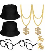 Hip Hop Costume Rapper Accessories Set Bucket Hat Sunglasses Sign Gold - $43.99