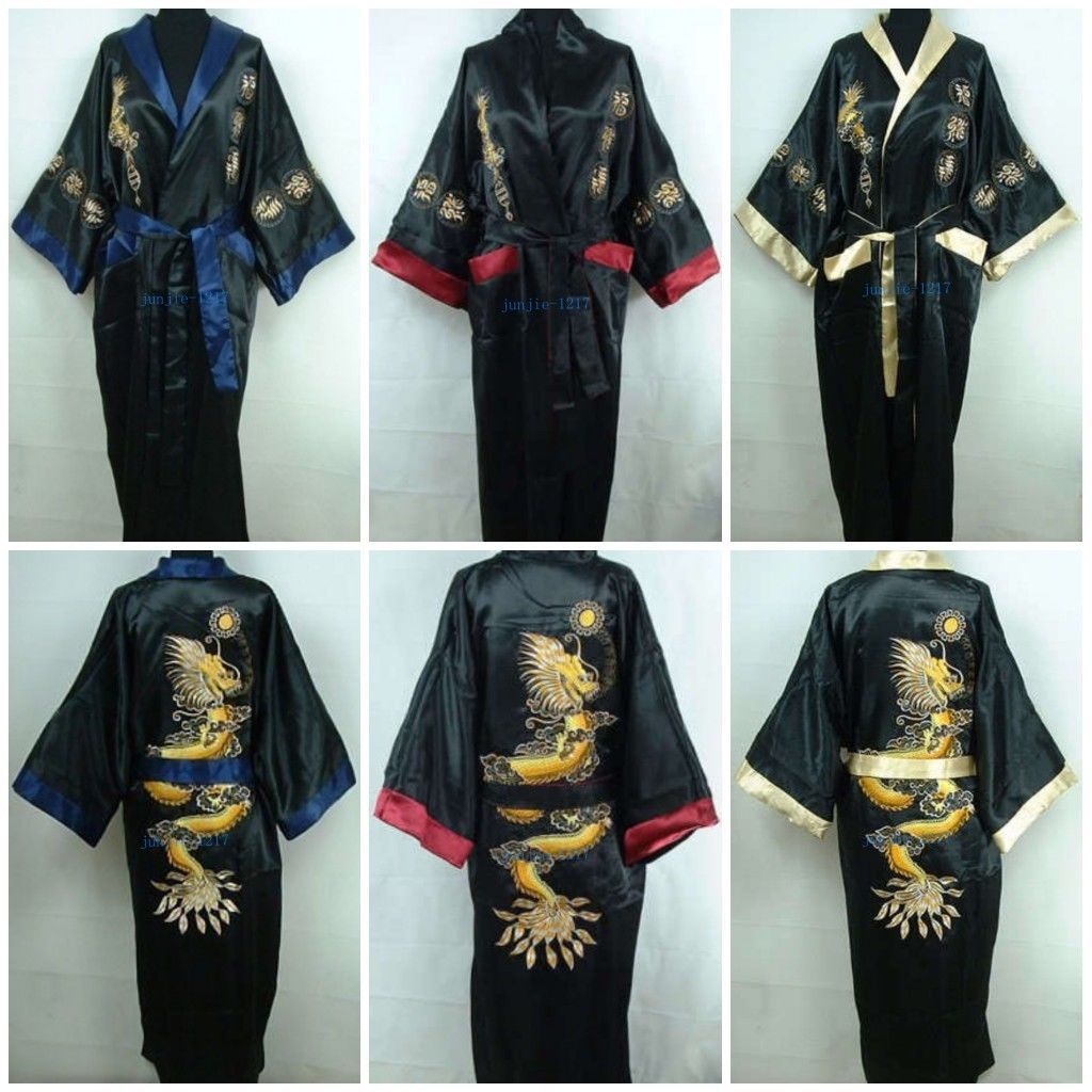 Image of Hot Double-Face Chinese Silk Men's Kimono Robes Gown Bathrobe Dress Sleepwe