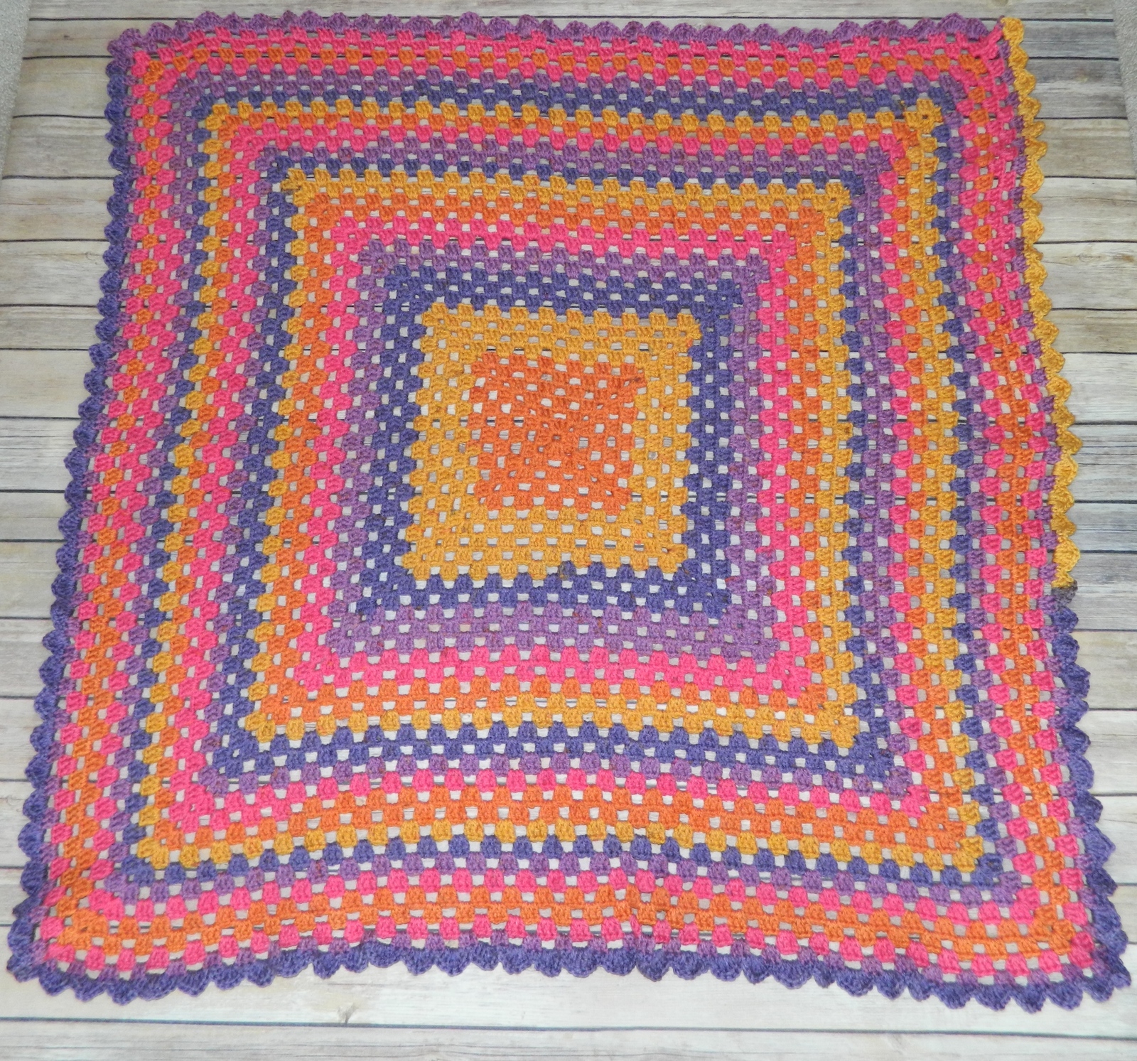 Hand Crochet Afghan / Adult Lap Blanket 40"x 40" Caron Cakes Yarn