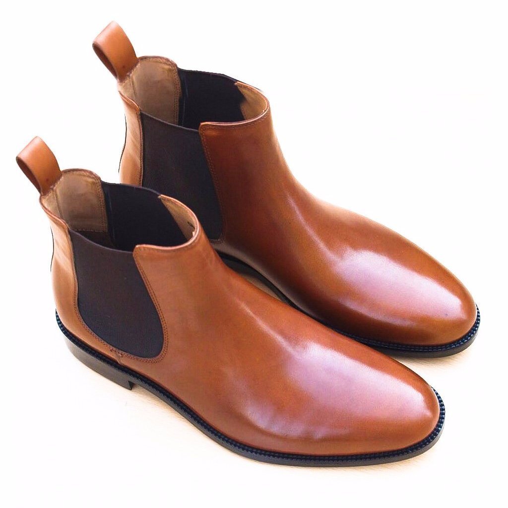 Handmade Men Light Tan Chelsea Leather Boots Men Ankle High Leather