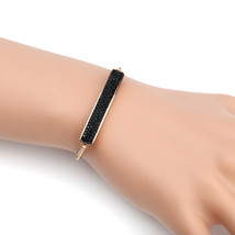 Rose Tone Bolo Bar Bracelet With Black Swarovski Style Crystals - $31.99