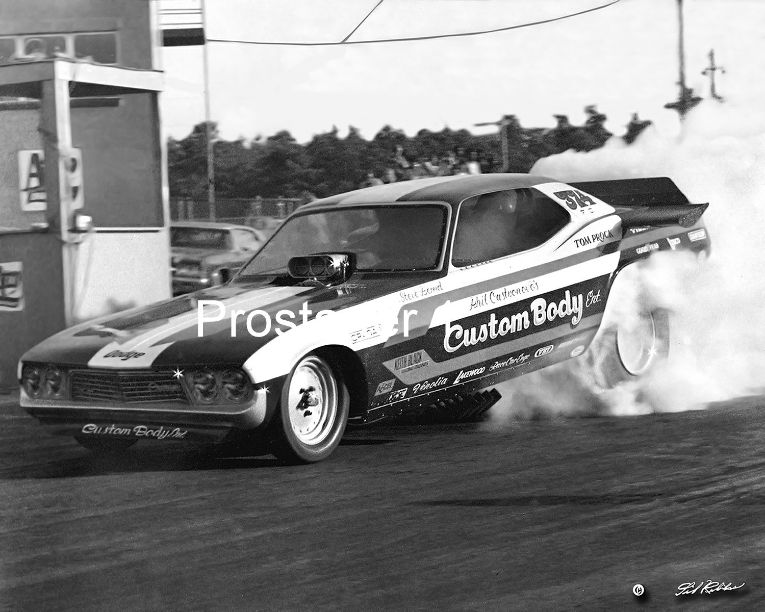 TOM PROCK "Custom Body Dodge" Funny Car 8x10 B&W Drag Racing Photo Atco ...