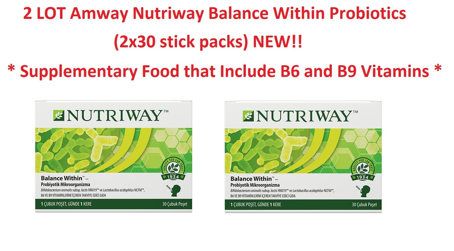 2 LOT Amway Nutriway Balance Within Probiotics (2x30 stick packs) NEW!!