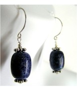Earrings Sterling Silver Ear Wire Blue Lapis Lazuli Pyrite Barrel Bead C... - $18.80