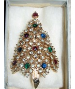 HTF Vtg Eisenberg Ice Rhinestone &quot;Cut your Own&quot; Christmas Tree Pin Brooch - $159.00