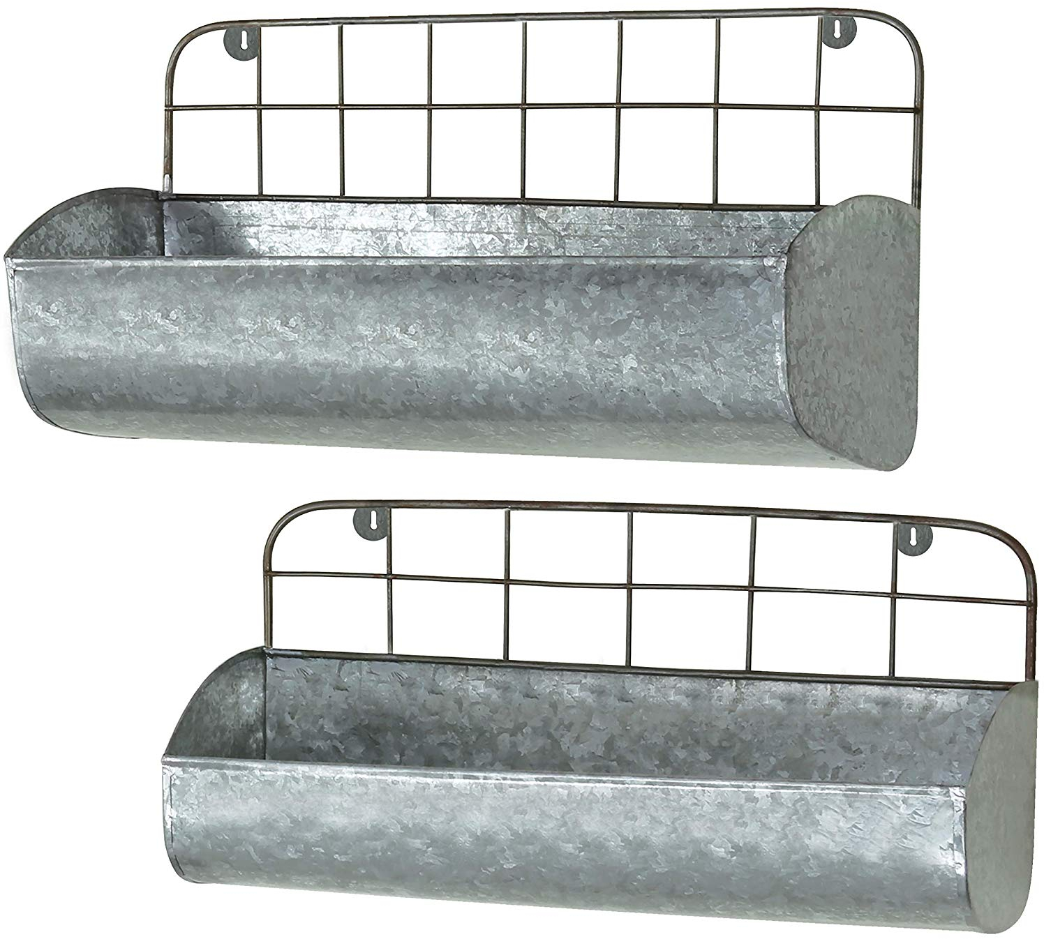 MyGift WallMounted Galvanized Metal Hanging Storage Baskets, Set Of 2