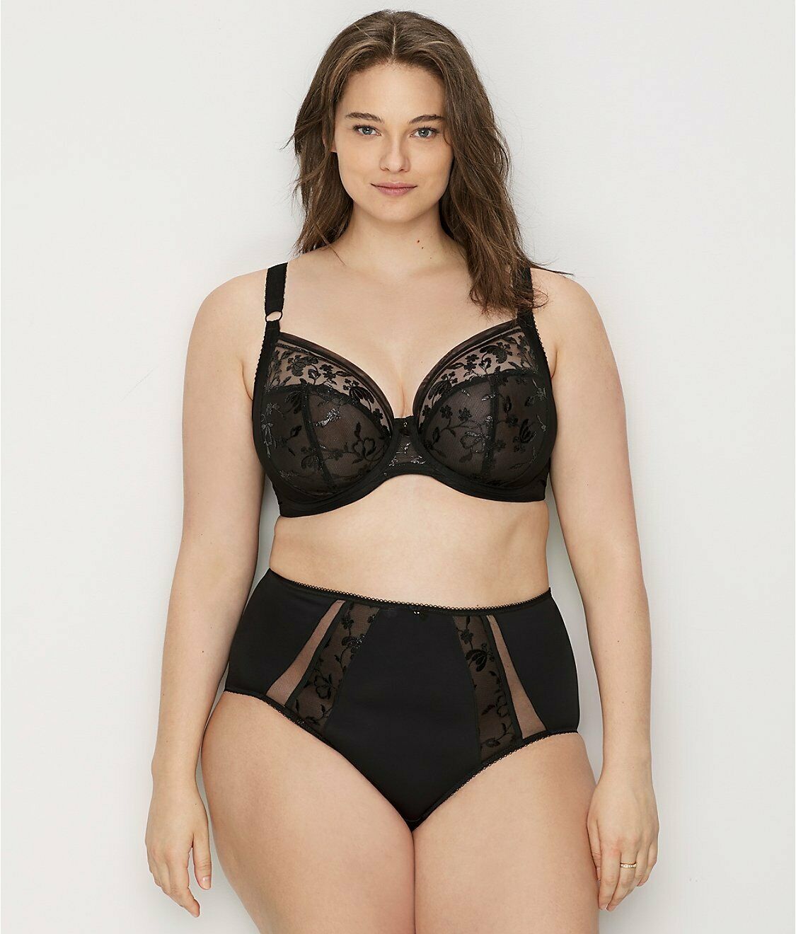 Elomi BLACK Plus Size Roxanne Sexy Sheer Underwire Plunge Bra, US 36L