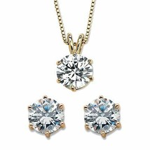7 TCW 14K Gold over Silver Cubic Zirconia Gift Boxed Earring and Necklace Set - $59.39