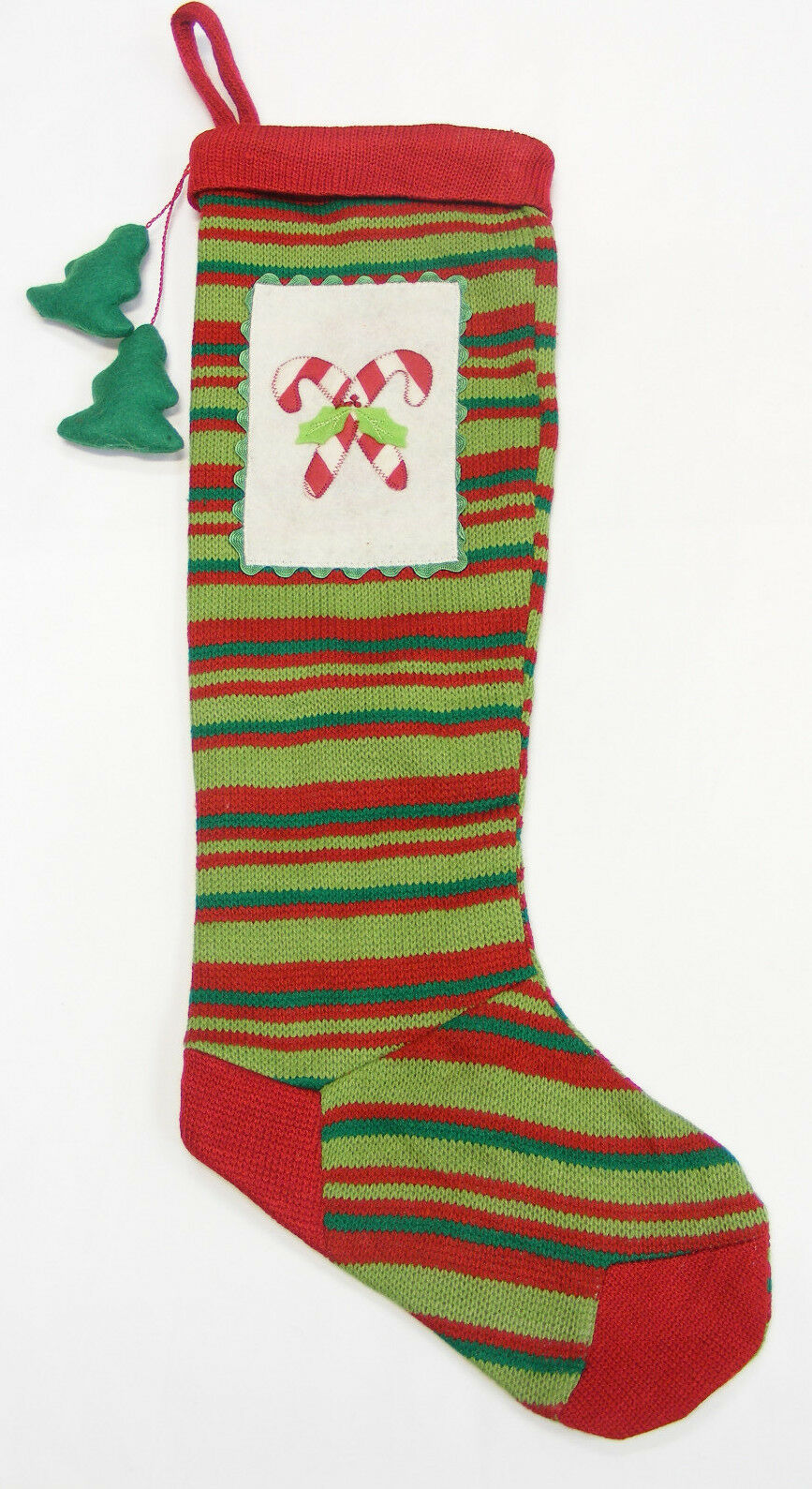 Primary image for LONG RED & GREEN CHRISTMAS STOCKING w/ EMBROIDERED CANDY CANES PATCH