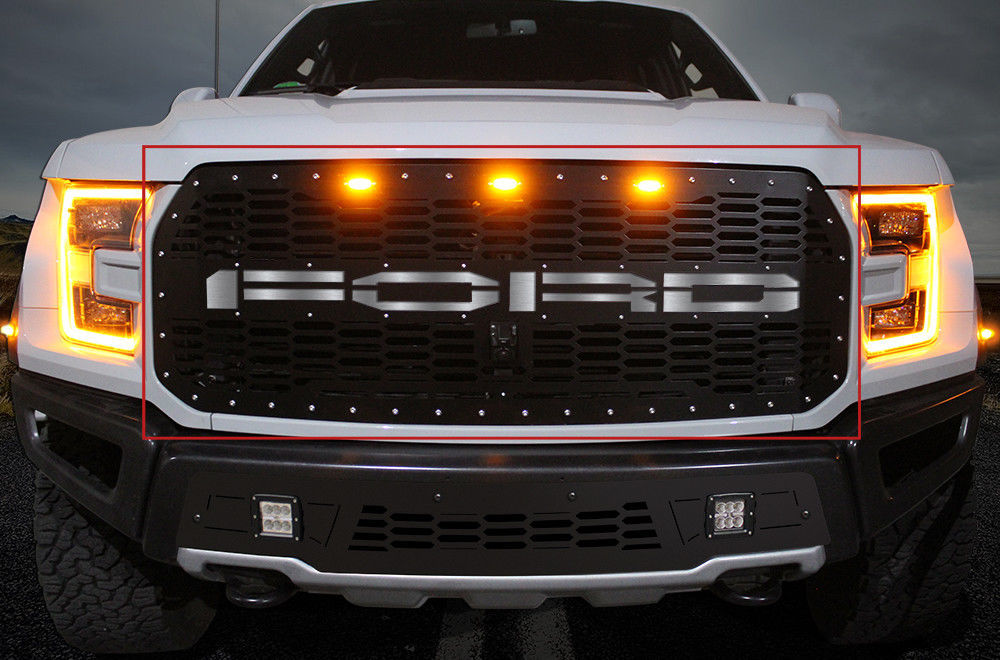 Custom Steel Aftermarket Grille kit FORD w/ SS for 17-18 F-150 Raptor ...