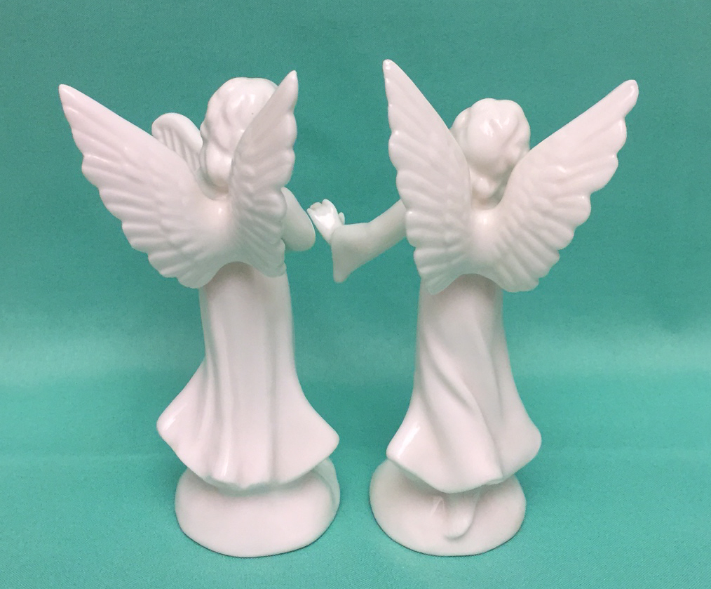 Vintage porcelain angel figurines with musical instruments made in