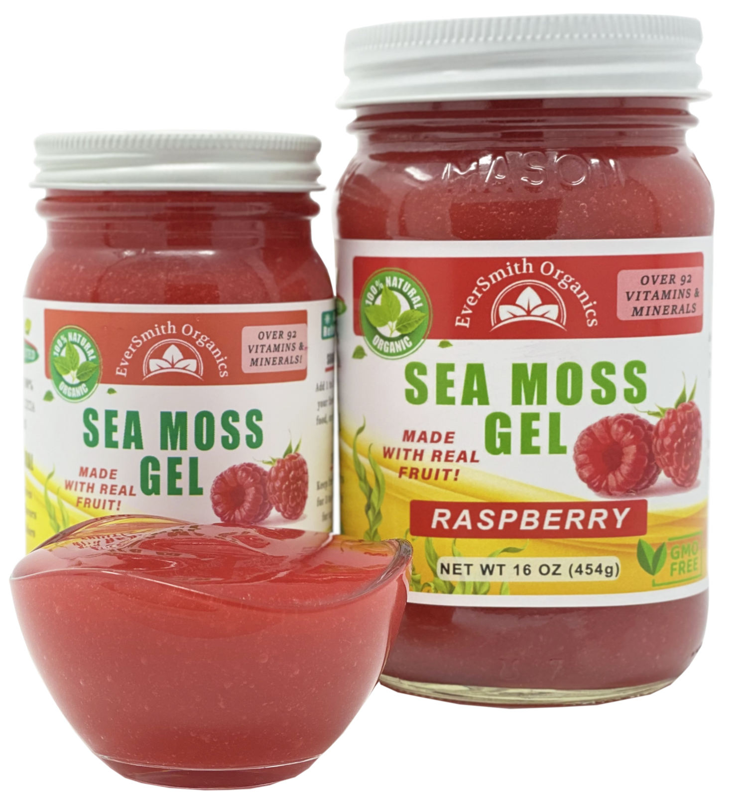Organic Sea Moss Gel (16 OZ) Raspberry Sea Moss Gel Wildcrafted Sea