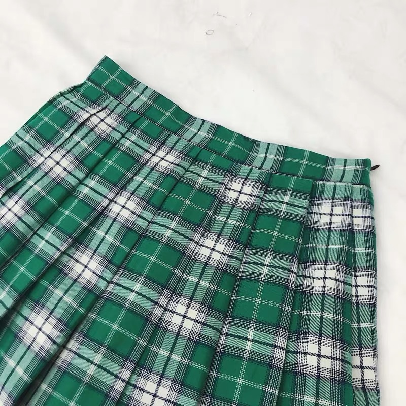 Plus Size Green Plaid Skirt Women Girl Long Pleated Skirt Full Green Plaid Skirt Mini Skirt Plaid Skirt
