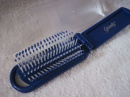 BLUE Goody Compact Collapsible Pocket Travel Purse Brush Old Style Pop Open - $10.00