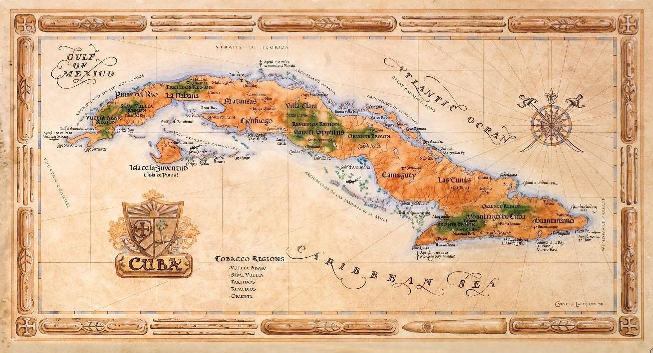 Antique Style Vintage Old World Treasure Map of Cuba - Caribbean Island 