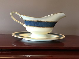 Vintage Royal Worcester Belvoir Blue and Gold Royal Pay Corps Gravyboat with Att - $200.00