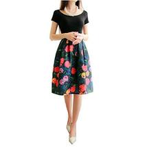 Elegant Women Pleated Vintage Skirts Floral Print Midi Skirt, Oil Painting
