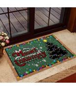 Meowy Christmas Funny Black Cat Coir Pattern Print Doormat | Welcome Mat... - $29.95+