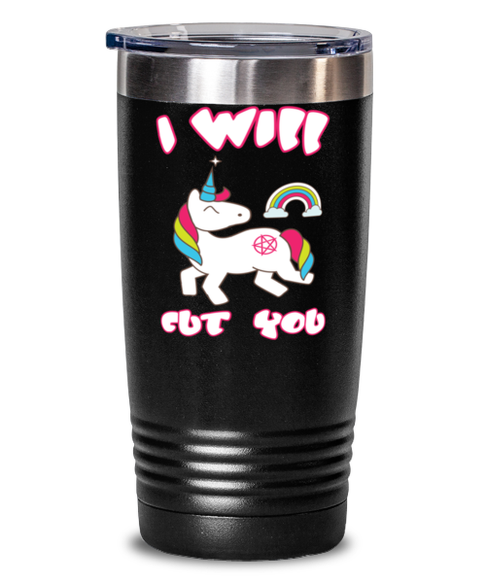 I Will Cut You Unicorn, black tumbler 20oz. Model 6400016