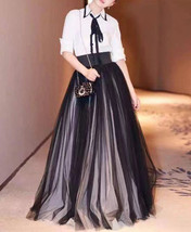 Black White Layered Tulle Skirt Outfit High Waisted Maxi Black Evening Outfit  image 1