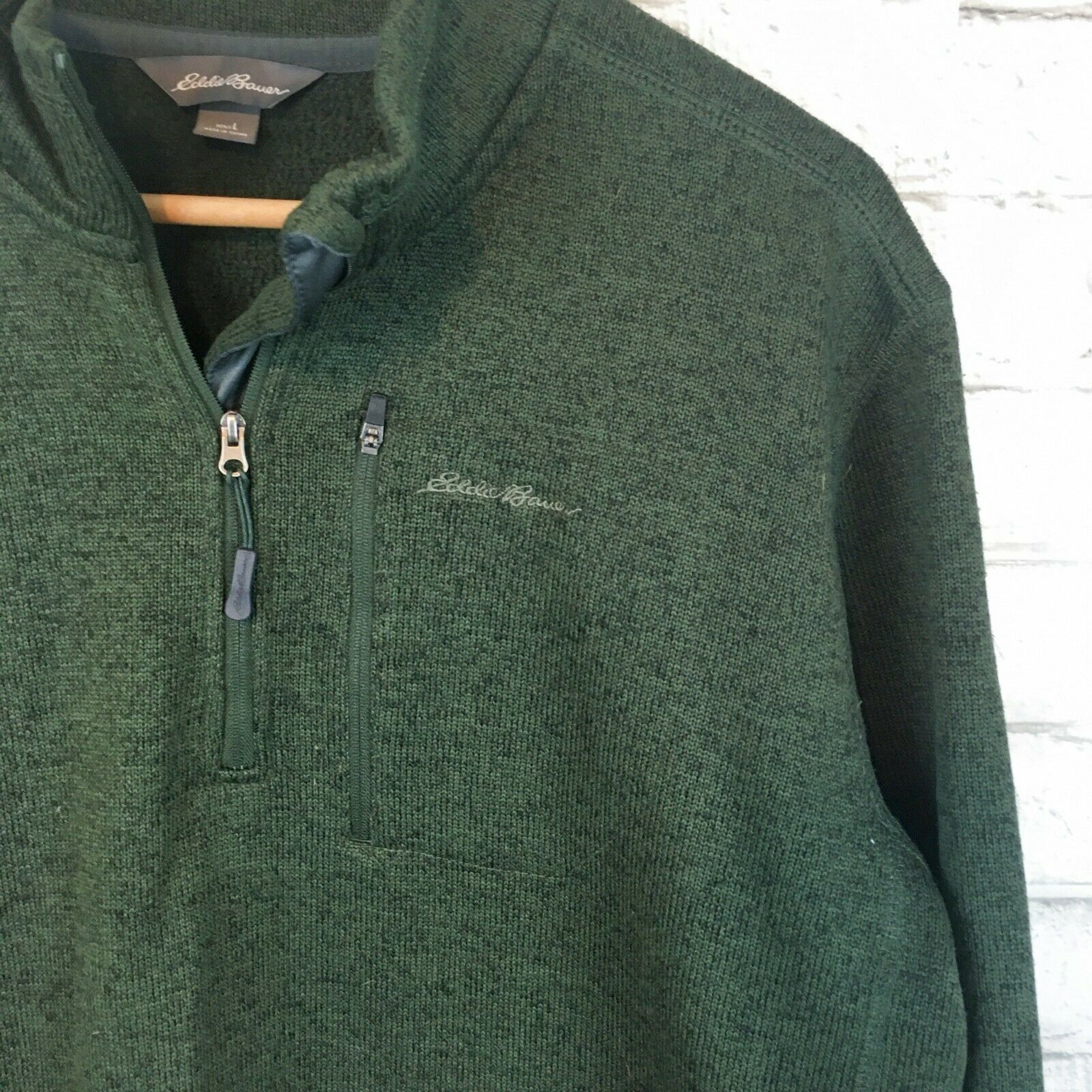 Eddie Bauer Men's Green Thick Fleece Half Zip Pullover Sweater Size ...
