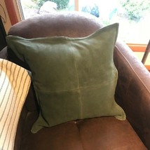 Pottery Barn Pieced Suede Pillow Cover Cypress Sage Green 20x20 sq Patch... - $69.50