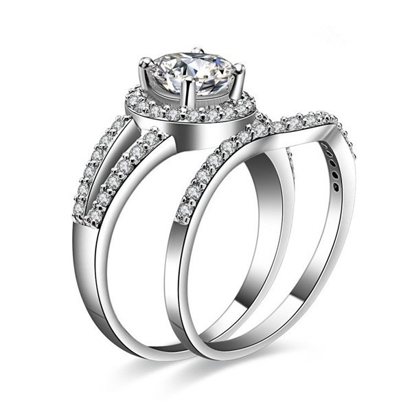 1.25Ct Round Cut Diamond Wedding Ring Bridal Set 14k White Gold Over ...