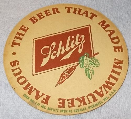 Schlitz Beer Mat Coaster Two Sided A Milwaukee Wi 1940's - Coasters