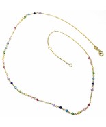 18K YELLOW GOLD NECKLACE, MULTI COLOR FACETED CUBIC ZIRCONIA, ROLO CHAIN... - $452.35