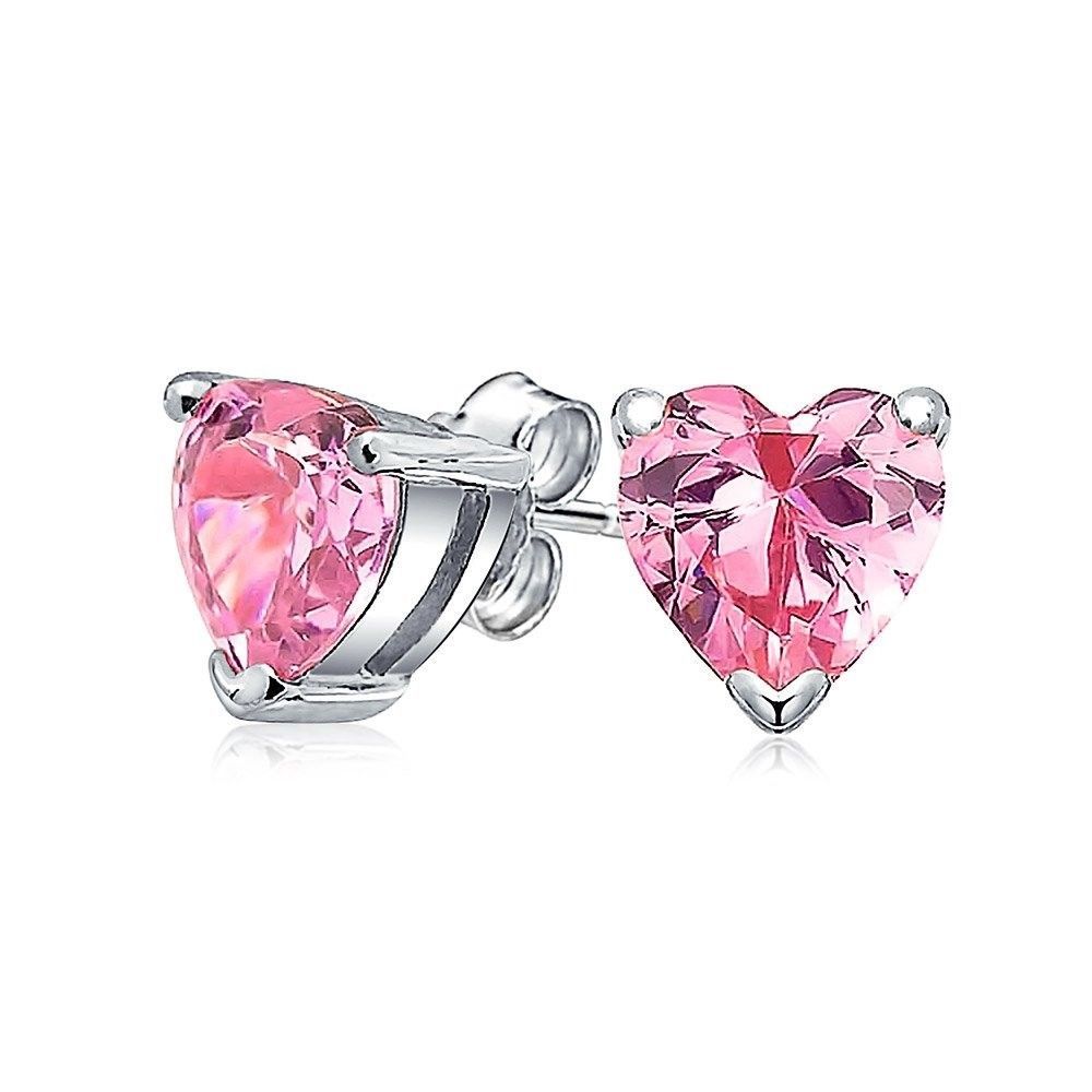 Jewelry Pink Heart CZ Stud earrings 925 Sterling Silver 7mm - Earrings