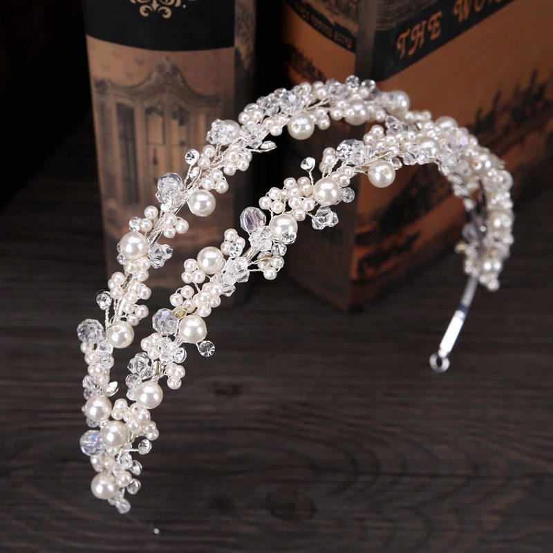 Pearl Crystal Bridal Tiaras Wedding Crown Crystal-manmade Diadem For Bride Hair