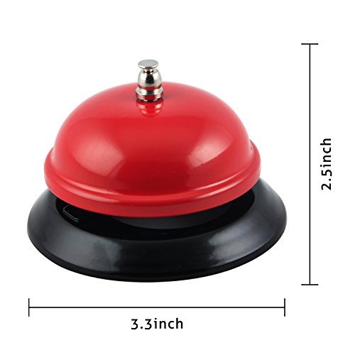 Red Call Bell, Desk Bells Ring, AllMetal Construction, Chrome Finish