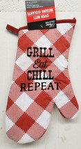 Kitchen Fabric 13&quot; Oven Mitt, BBQ,GRILL,EAT,CHILL,REPEAT with gray back,GR - $7.91
