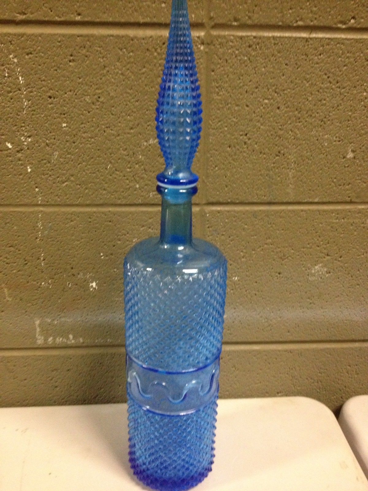 21" Tall Cobalt Blue Tall Liquor Decanter Bottle Hobnail Vintage