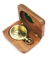 NauticalMart Solid Brass Pocket Compass With Wooden Box Set of 10 