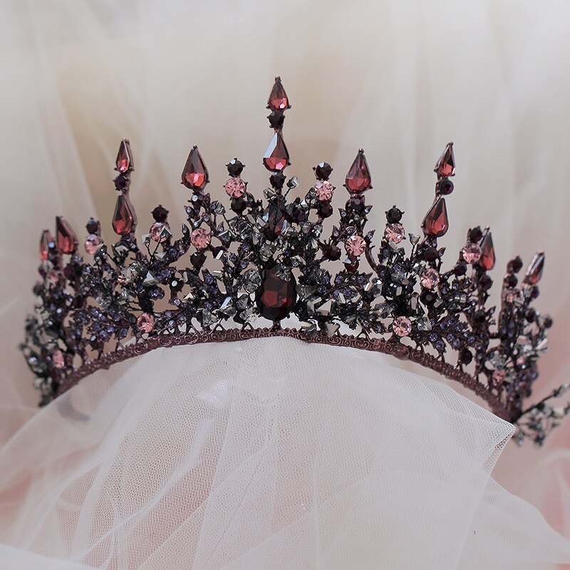 Vintage Baroque Headbands Crystal Tiaras Gothic Witch Black Crown Bride Noiva He