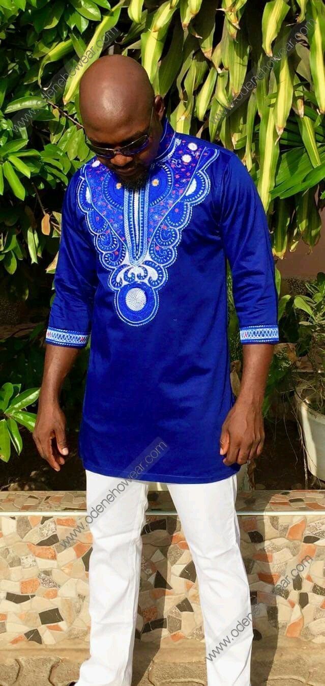 African Clothing Odeneho Wear Men's Polished Cotton/Multi-Color Patch Design 